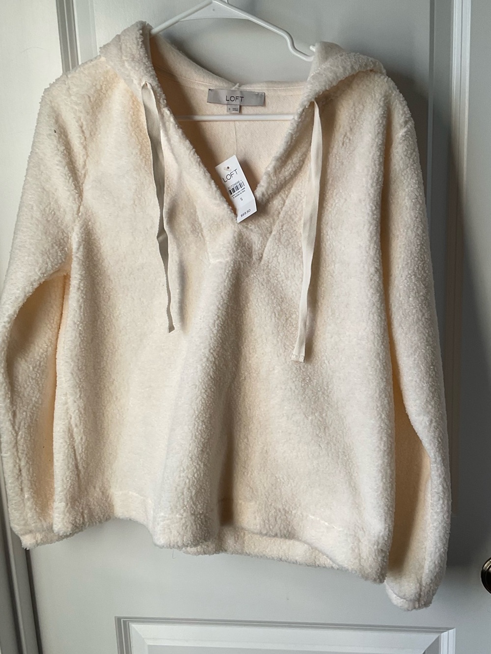 LOFT Cream Plush Fleece Hooded Sweater- NWT